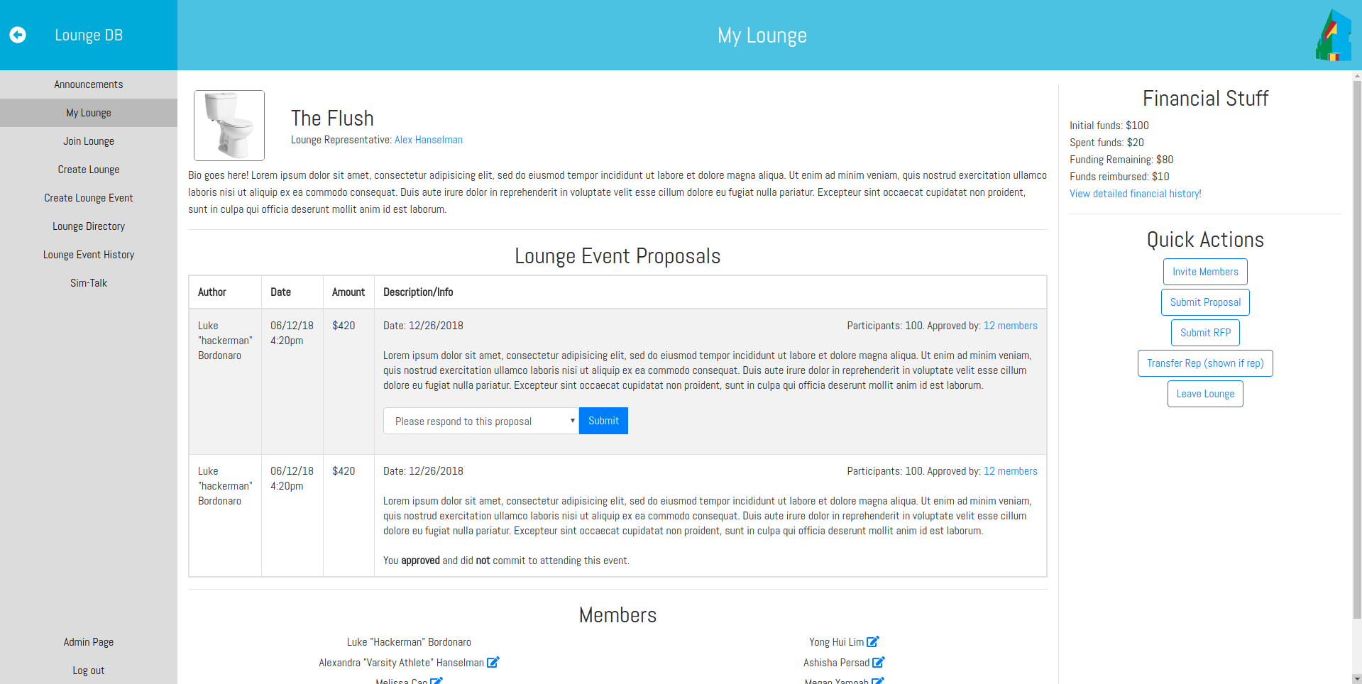 Simmons Hall Lounge Database